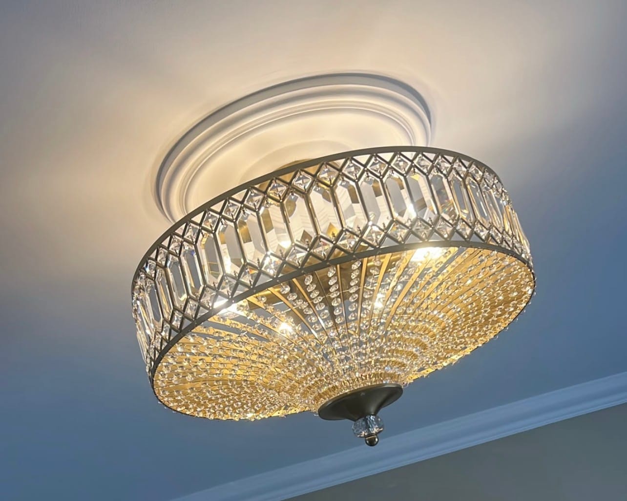 Customer photo review of Carved Crystal Drum Semi Flush Mount