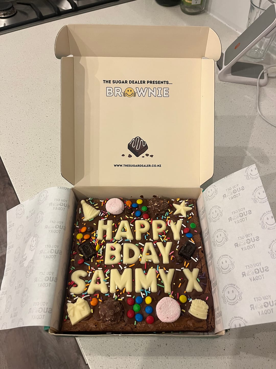 Customer photo review of Custom message birthday brownie