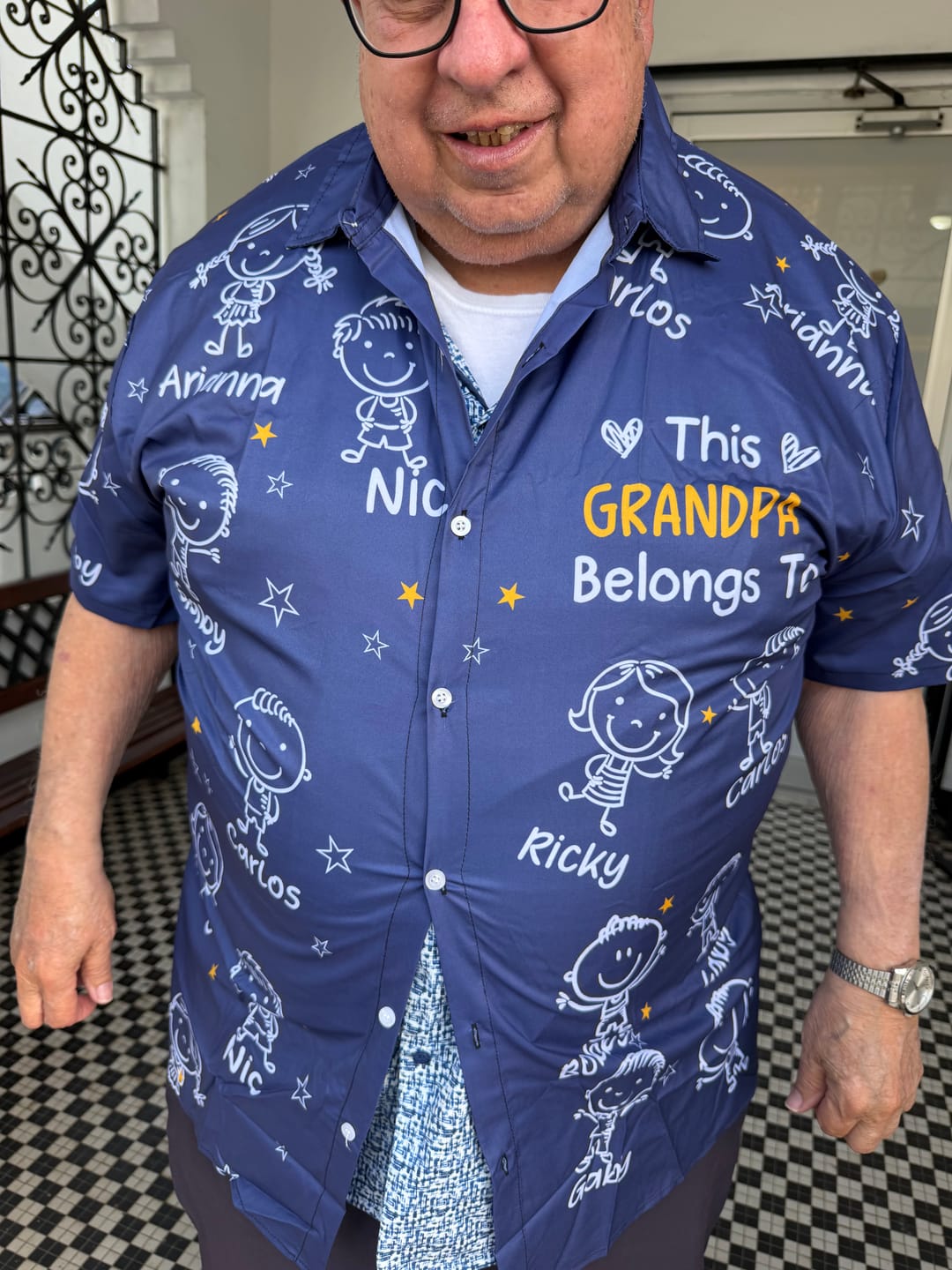 Customer photo review of Personalized Hawaiian Shirt- This Grandpa Belongs To Doodle