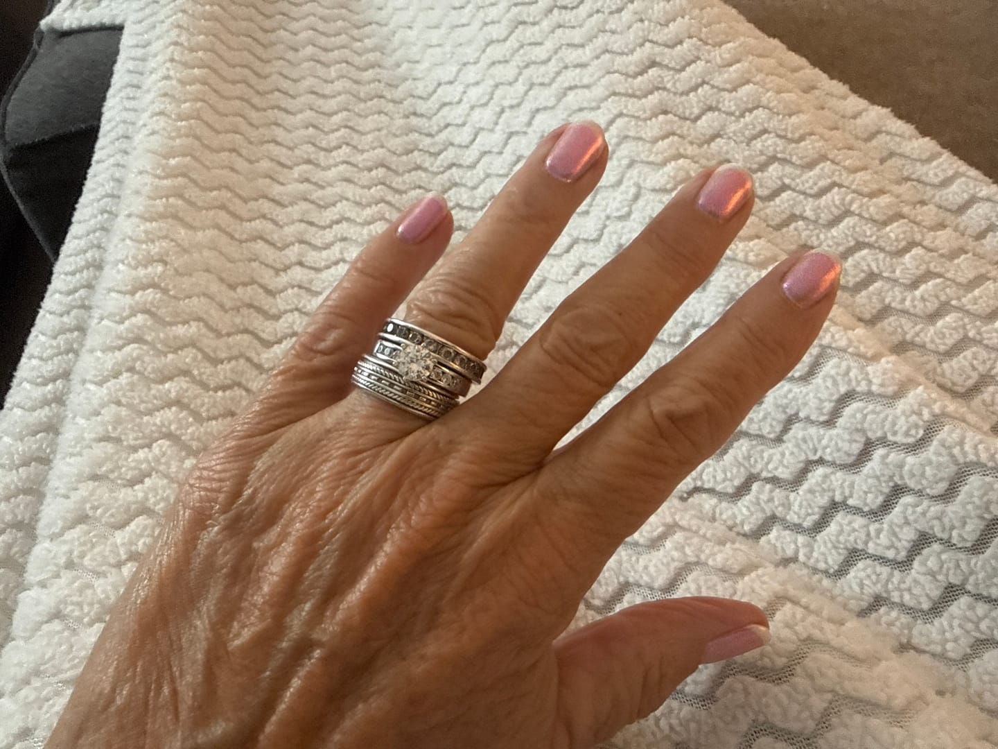 Customer photo review of Round Cut Moissanite Channel Set Engagement Ring