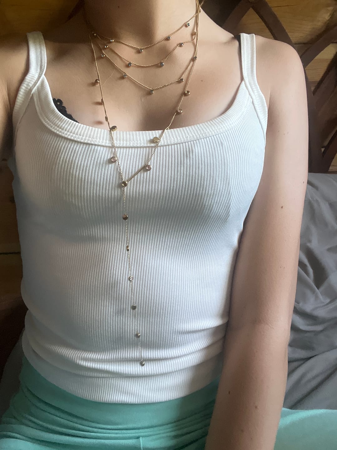 Customer photo review of Amy Gold Turquoise Stacker Necklace