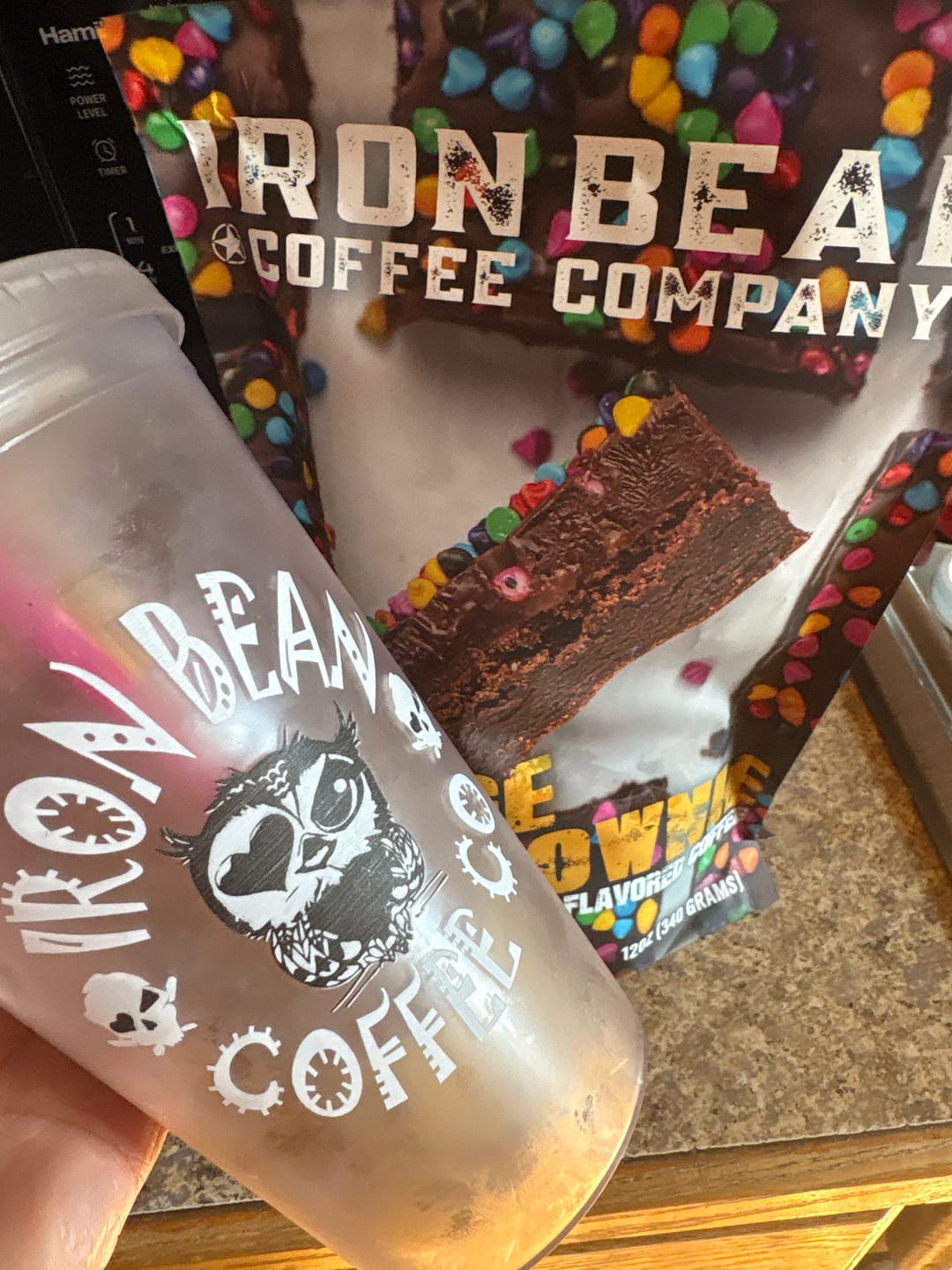 Customer photo review of Iron Bean 16 oz Insulated Tumbler – IRON AF Straw Topper