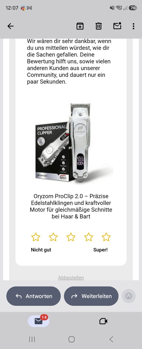 Customer photo review of Oryzom ProClip 2.0 – Präzise Edelstahlklingen und kraftvoller Motor für gleichmäßige Schnitte bei Haar & Bart