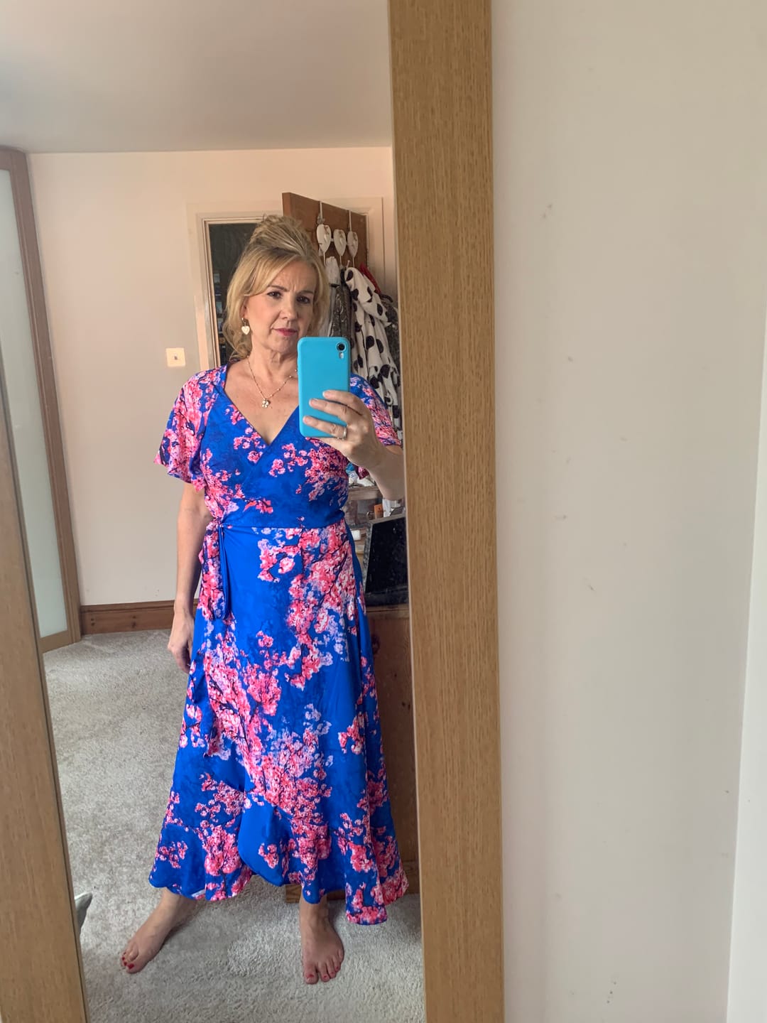 Customer photo review of Blue Blossom Print Lightweight Bubble Crepe Non Stretch Fabric