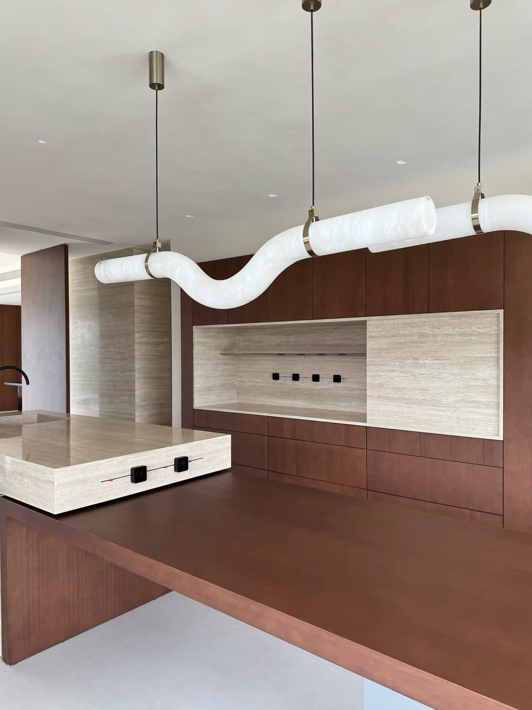 Customer photo review of Streamlined Alabaster Linear And Curved Chandelier