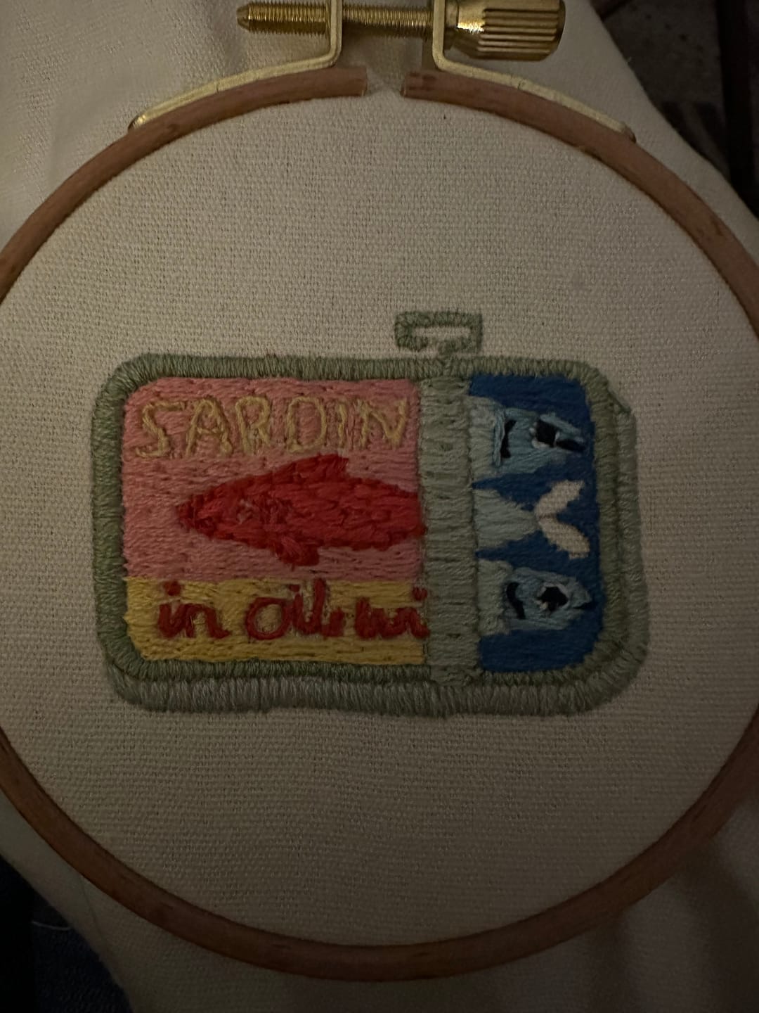 Customer photo review of Sardines Tin Embroidery Kit
