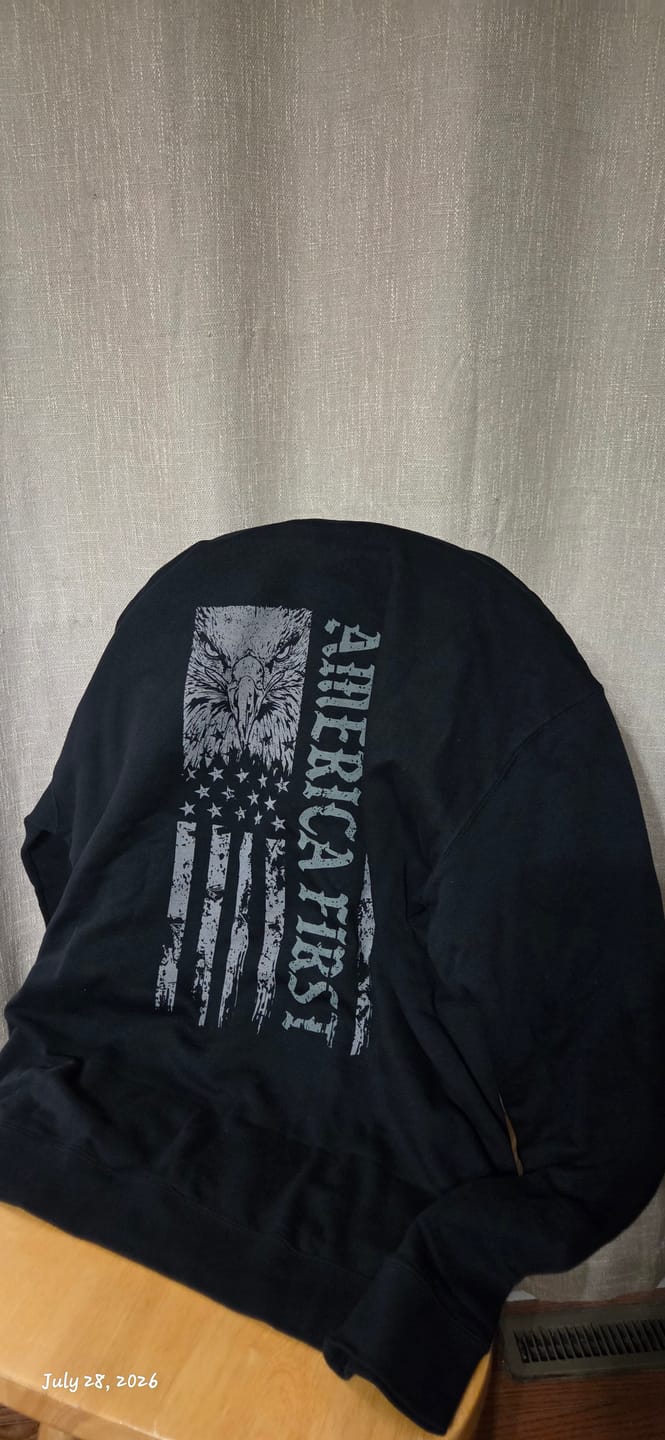 Customer photo review of America First Flag Hoodie