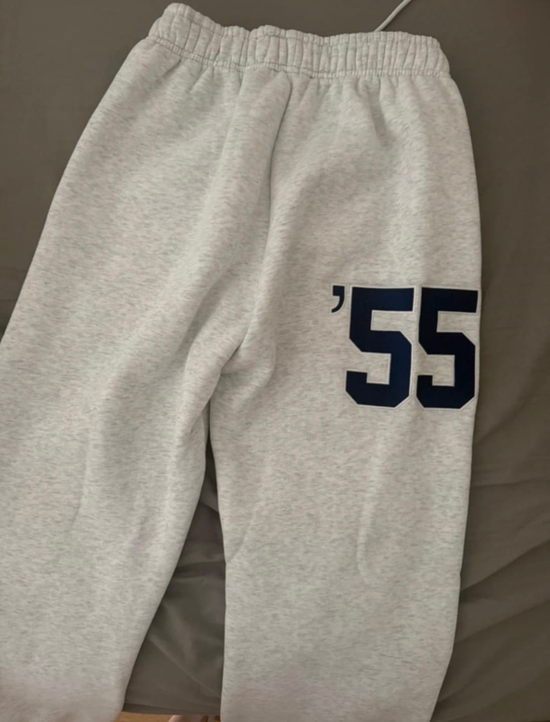 Customer photo review of '55 EMBROIDERY STRAIGHT LEG SWEATPANTS LIGHT GREY