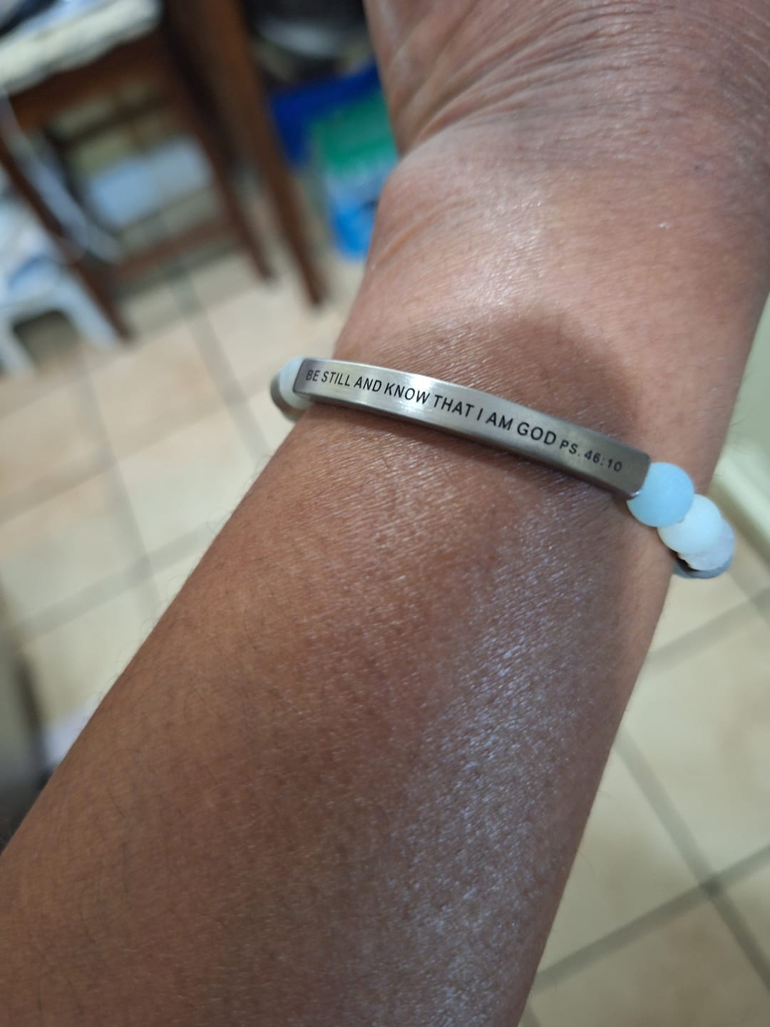 Customer photo review of FuAttract Be Still And Know That I Am God Psalm 46:10 Tube Bead Bracelet