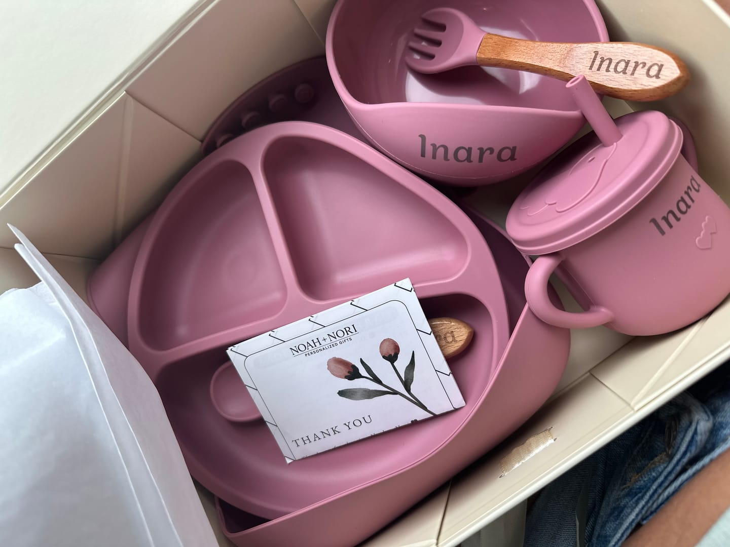 Customer photo review of Noah + Nori™ Personalized Baby Feeding Set