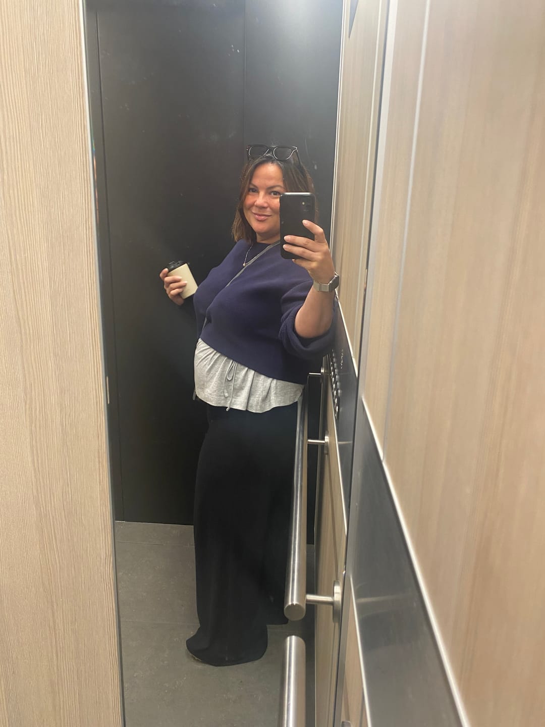Customer photo review of Debra Wide Leg Maternity Bamboo Pants in Black