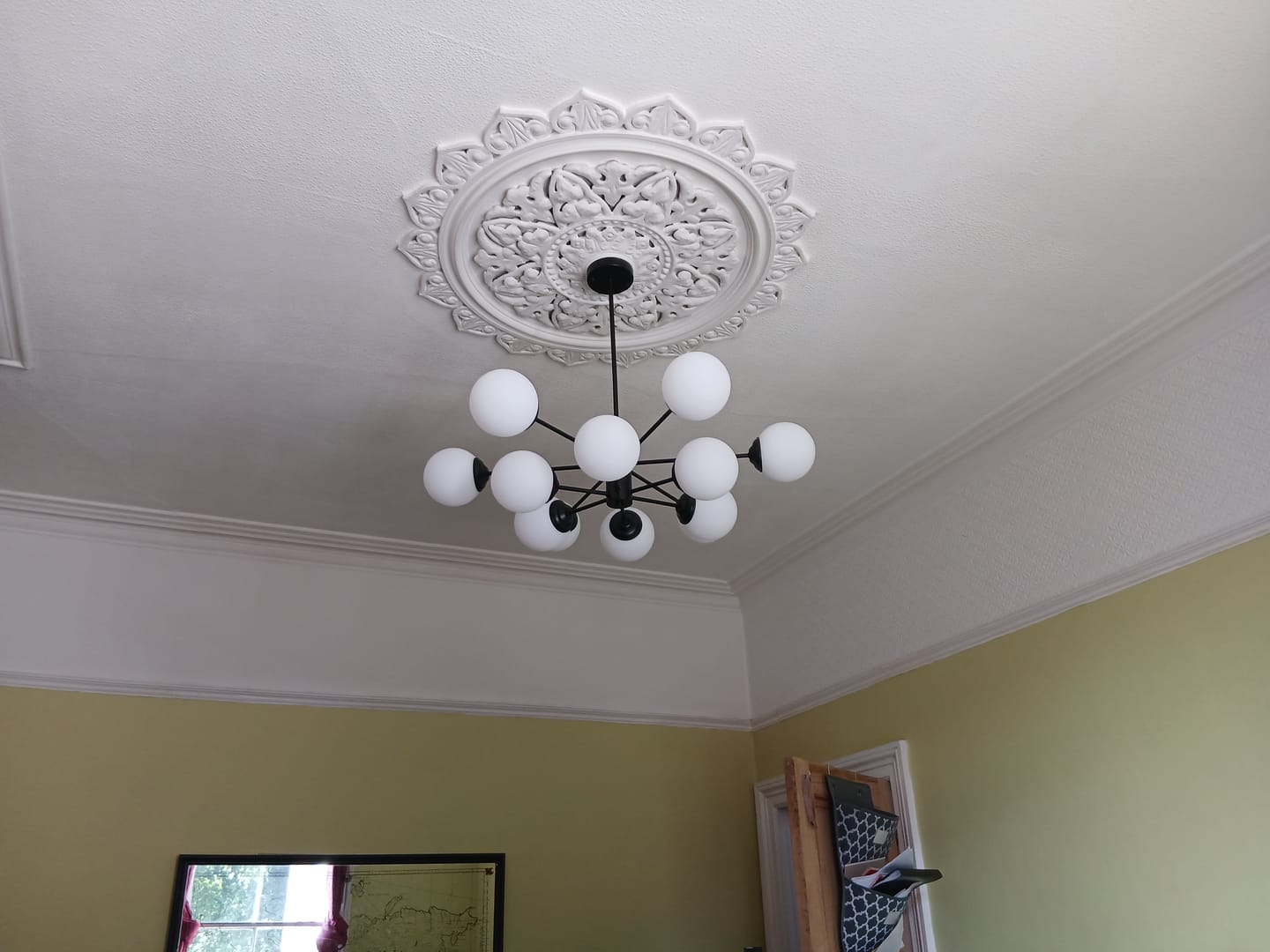 Customer photo review of 6/8/12-Light Mid-Century Modern Opal White Glass Globe Chandelier