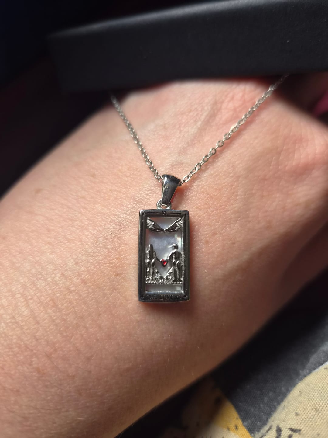 Customer photo review of The Lovers - Tarot Card Necklace