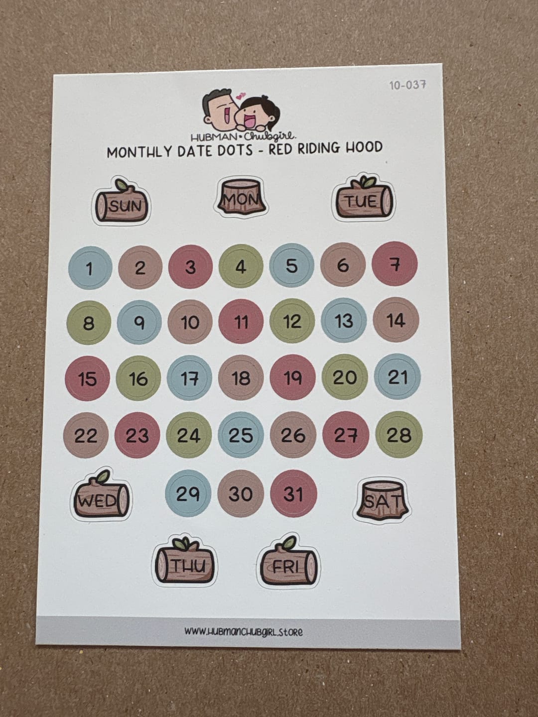 Customer photo review of Monthly Date Dots - Red Riding Hood Planner Stickers
