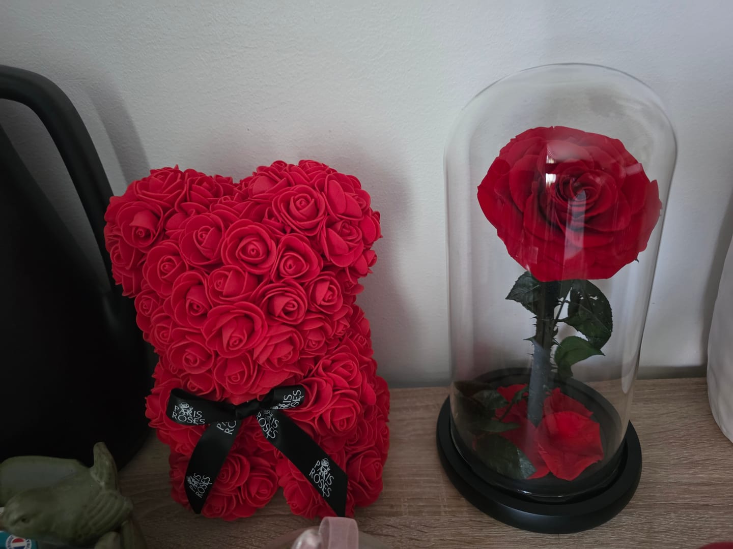 Customer photo review of Rose éternelle sous cloche plus ours en Rose