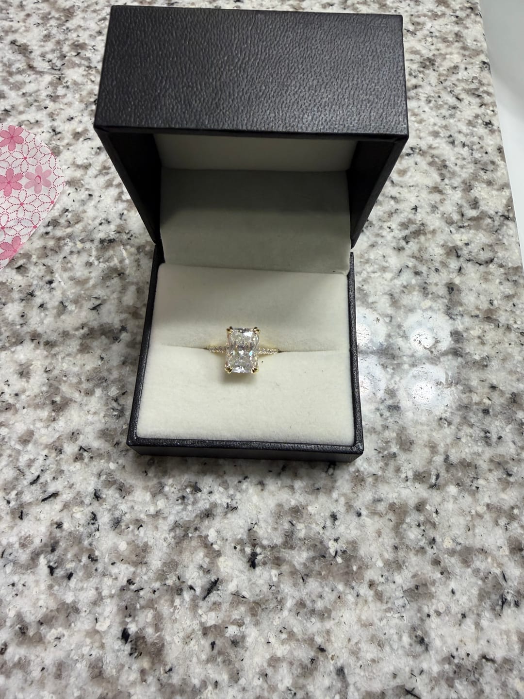 Customer photo review of S925 Moissanite 3.0~4.5 Carat Radiant Cut Engagement Ring Travel Ring For Women