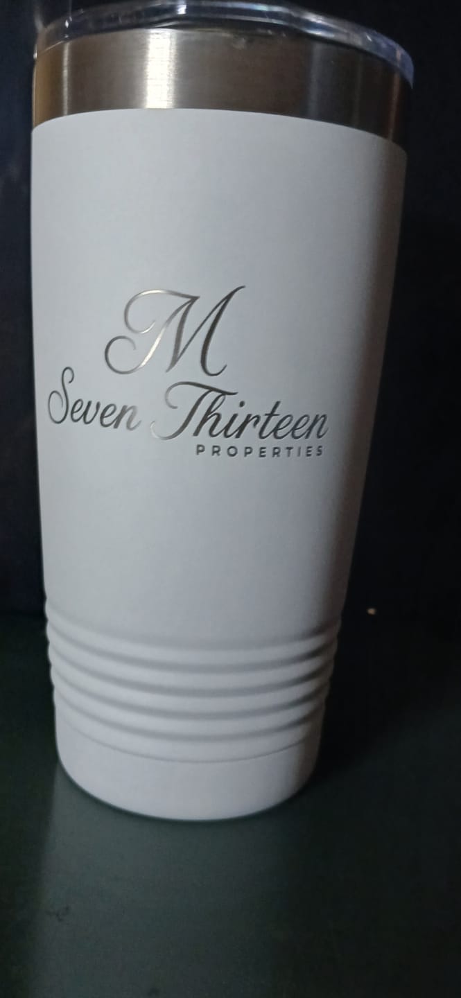 Customer photo review of $5 Sample - Custom 20 oz Tumbler with your Business Logo Engraved - Great Test Before Bulk Volume Order!