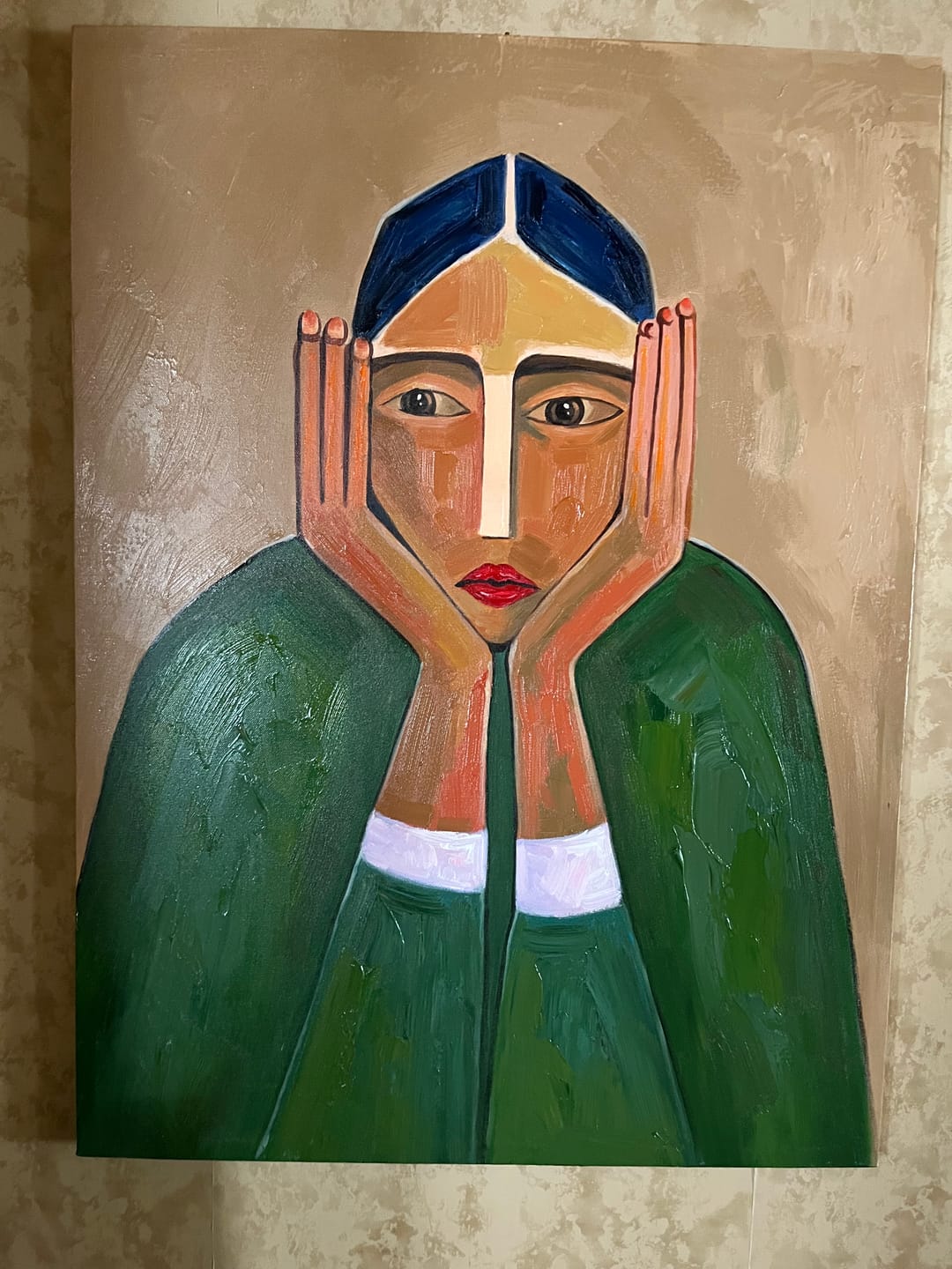 Customer photo review of The Silent Gaze – Modern Expressionist Figure Painting | Wabi-Sabi Minimalist Entryway Wall Art