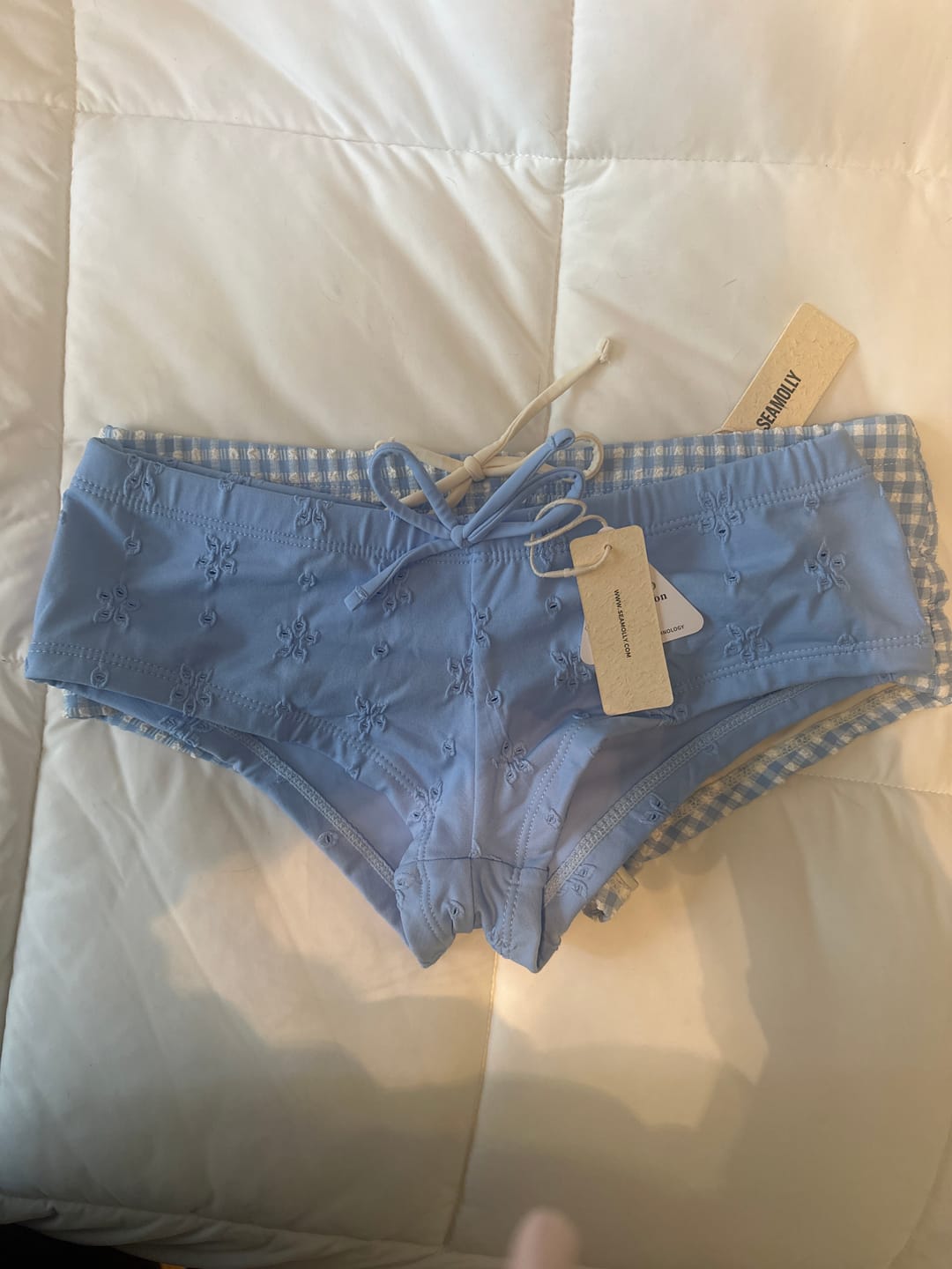 Customer photo review of Seamolly Gingham Textured Triangle Cheeky Boyshorts Bikini Set