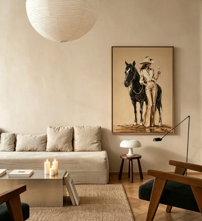 Customer photo review of Impasto Cowgirl with Horse Wall Art