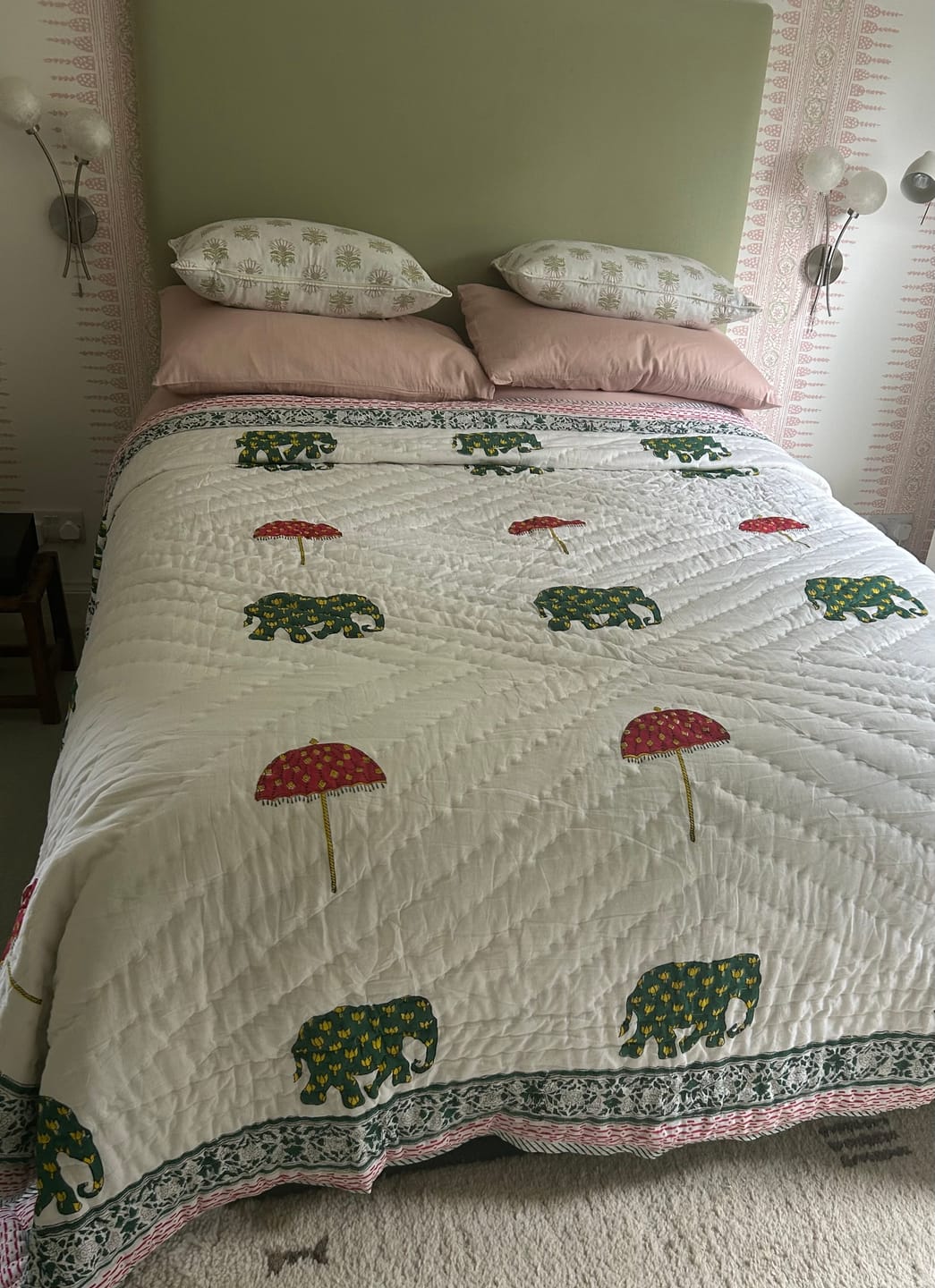 Customer photo review of Elephant Handstitched Hand Block Printed Organic Cotton Quilt