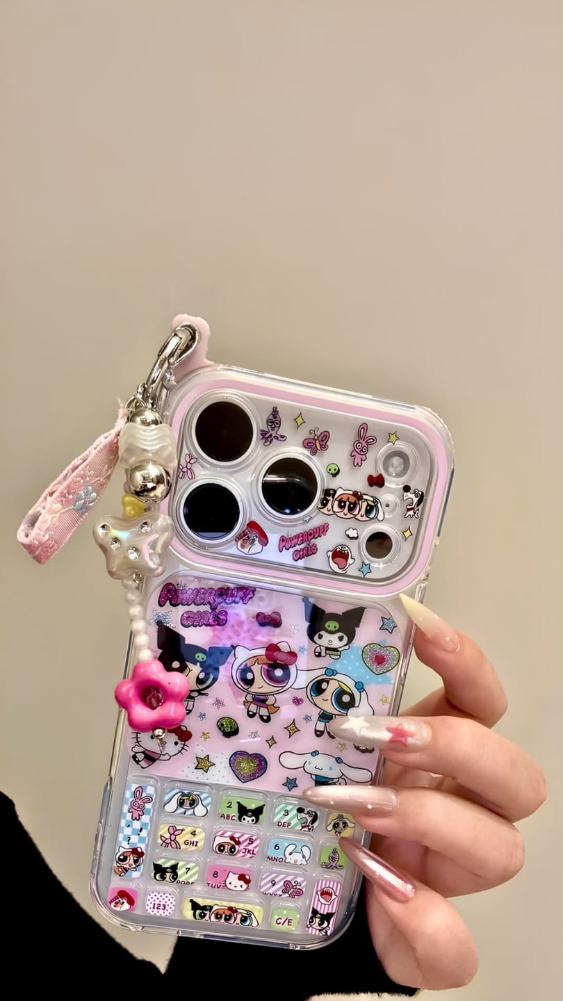 Customer photo review of Pastel Cartoon iPhone Case with Beaded Charm – Cute Character Design