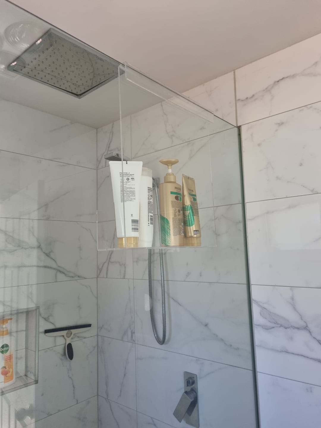 Customer photo review of Clear Acrylic Shower Shelf