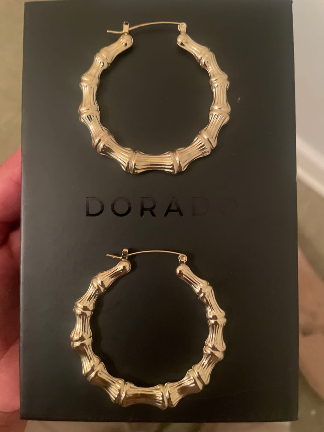 Customer photo review of Bamboo Hoop Earrings