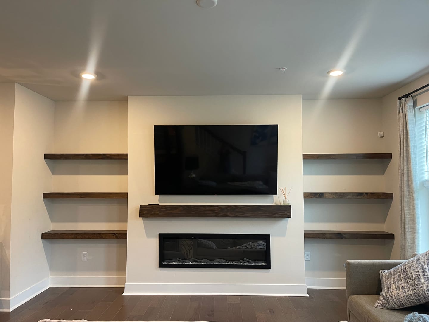Customer photo review of Modern 3" Thick Pine Floating Shelves