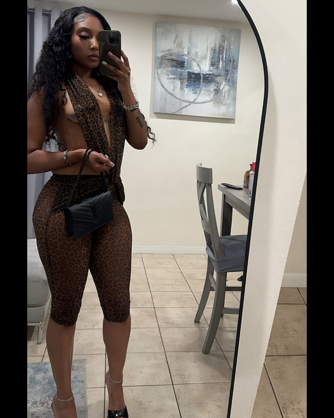 Customer photo review of Alora Plunge Jumpsuit - Leopard