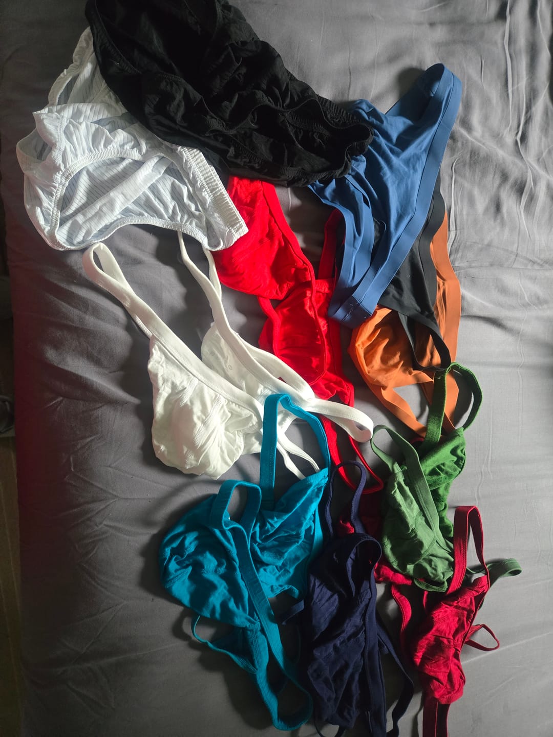 Customer photo review of Nylon 0in Low-Rise Bikini Briefs No Fly 3pk Black/Gray/White