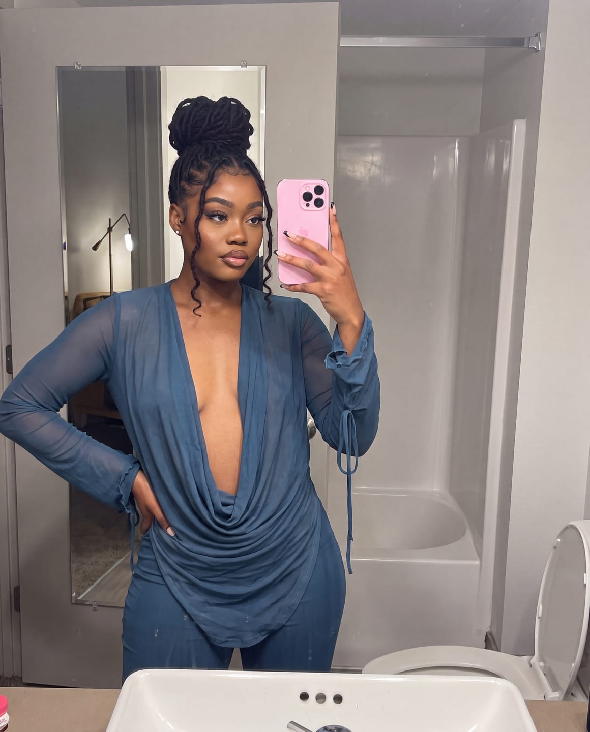 Customer photo review of Deep V Mesh Pant Set