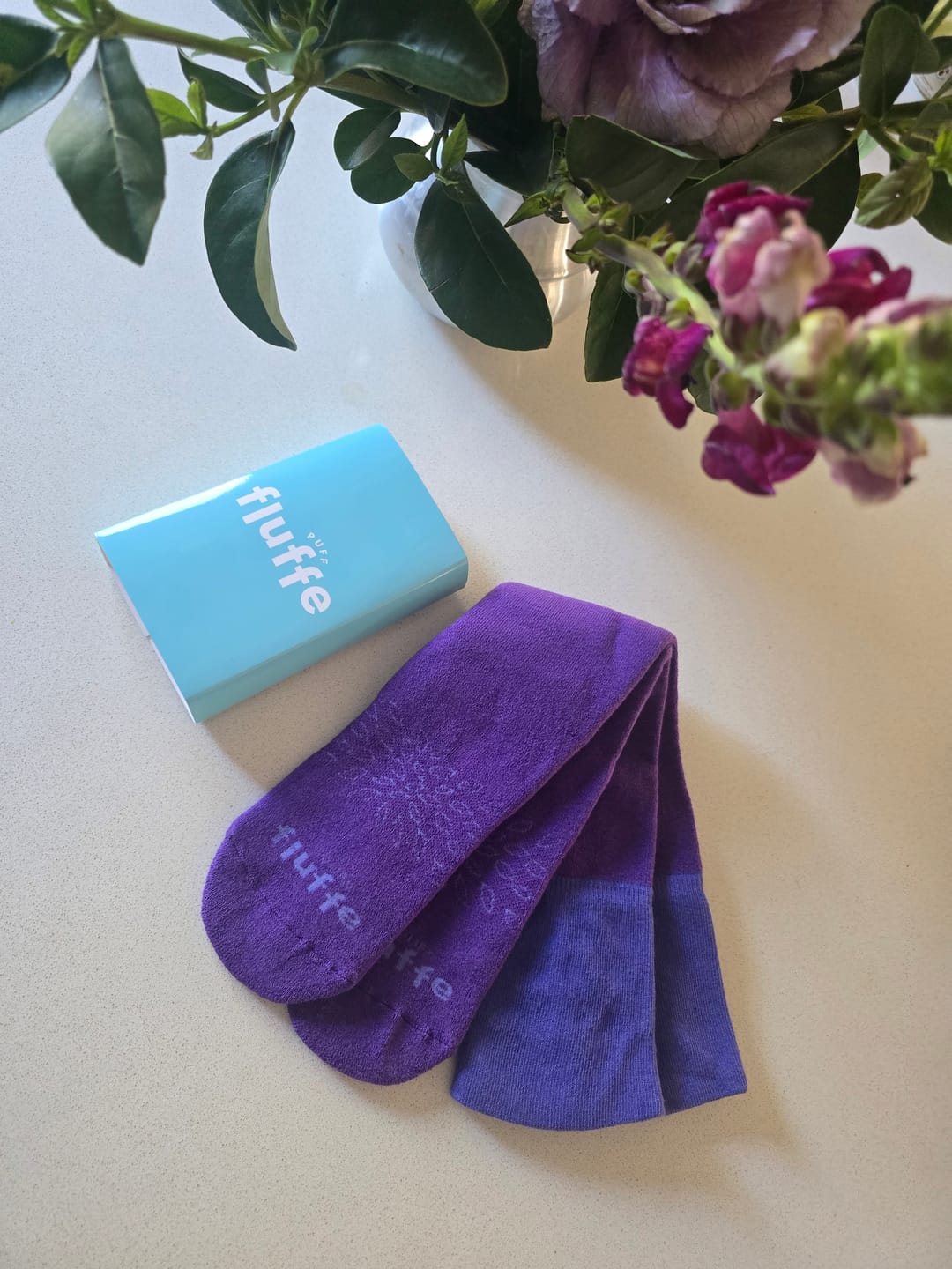 Customer photo review of plum jam cloud-soft merino lounge socks