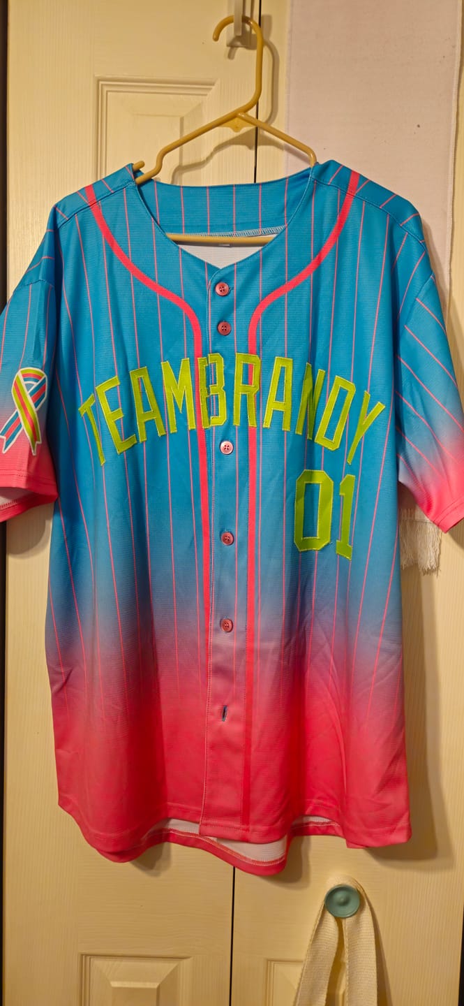 Customer photo review of Custom Aqua Pink-White Gradient Stripe Fashion Authentic Baseball Jersey