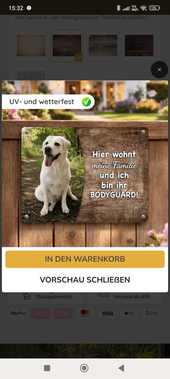 Customer photo review of Hunde-Türschild personalisiert mit Foto & Text (UV- und wetterfest)