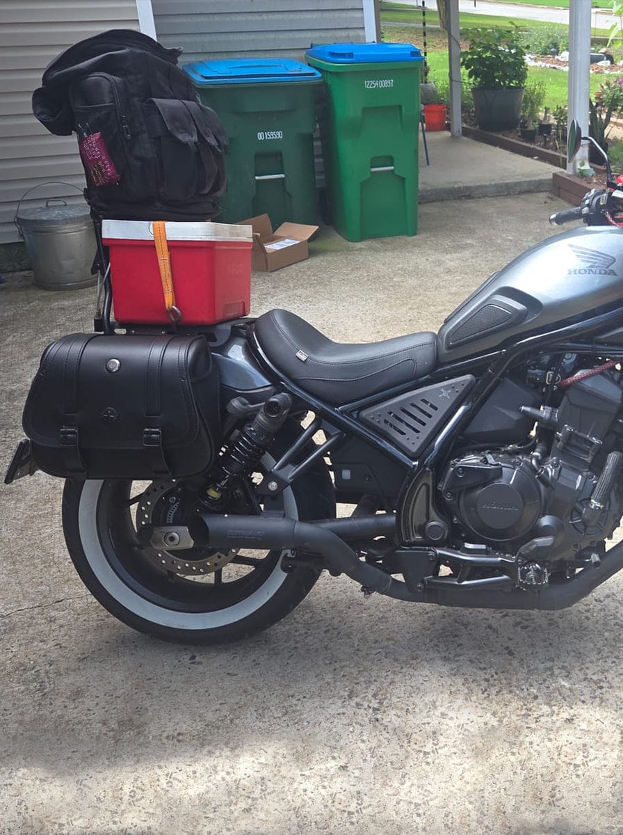 Customer photo review of 25L - SpiritBlade Medium Honda Rebel 1100 CMX1100 Leather Motorcycle Saddlebags
