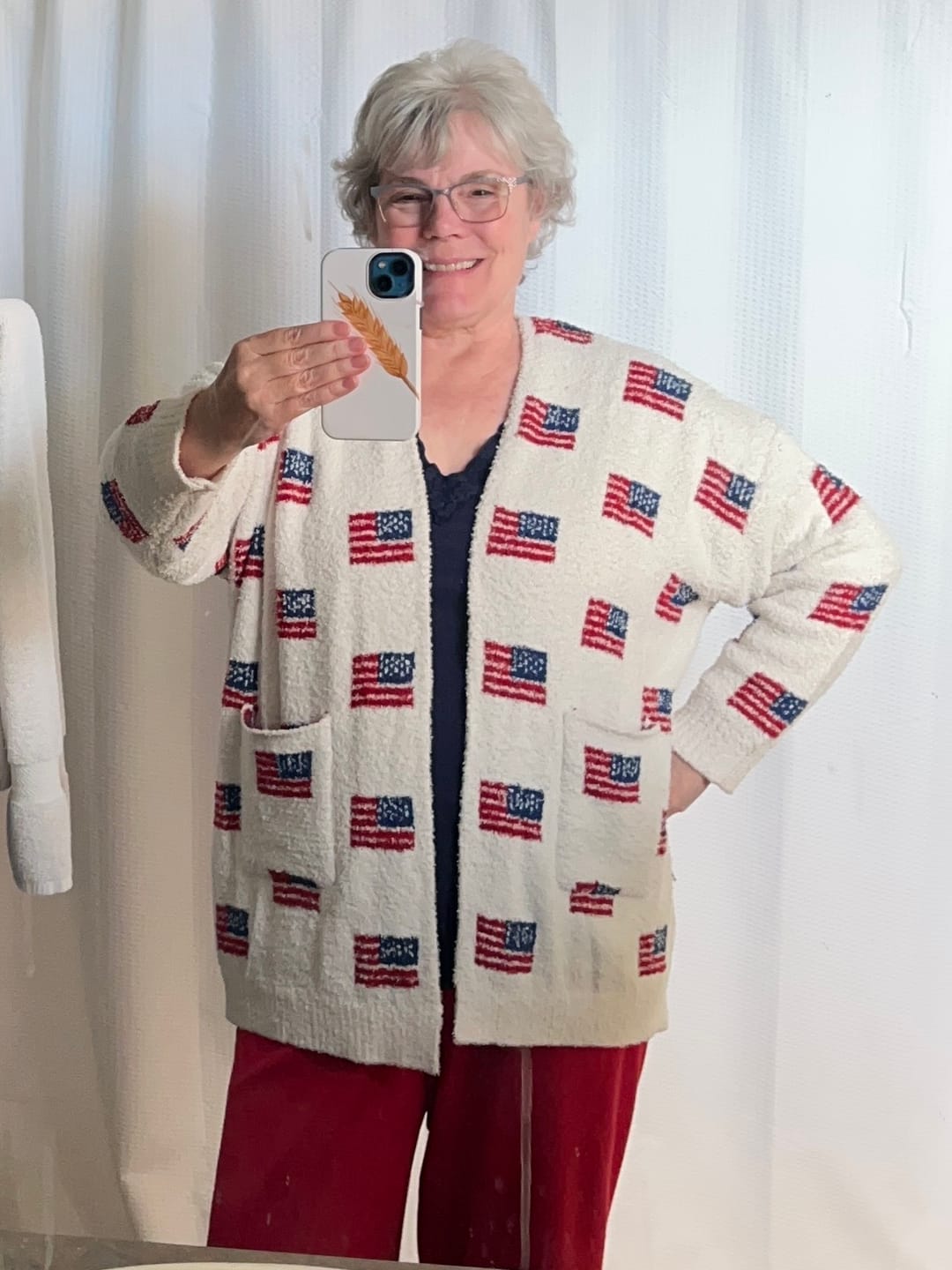 Customer photo review of American Flag Luxe Cardigan