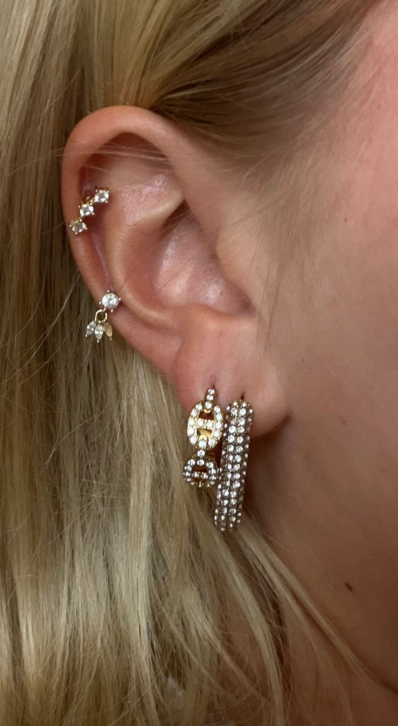 Customer photo review of Pave Flow Deluxe Huggie Ohrringe 14K Vergoldet