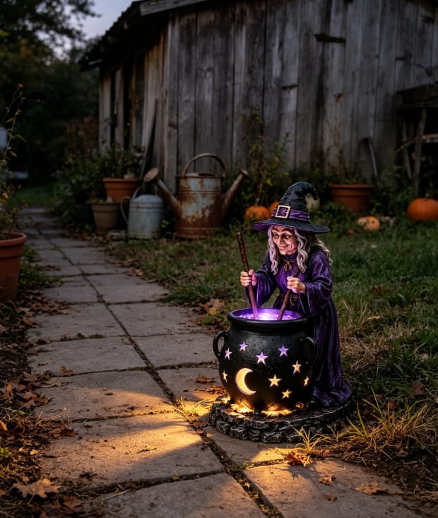 Customer photo review of 🪄Halloween Witch Glowing Cauldron Solar Light