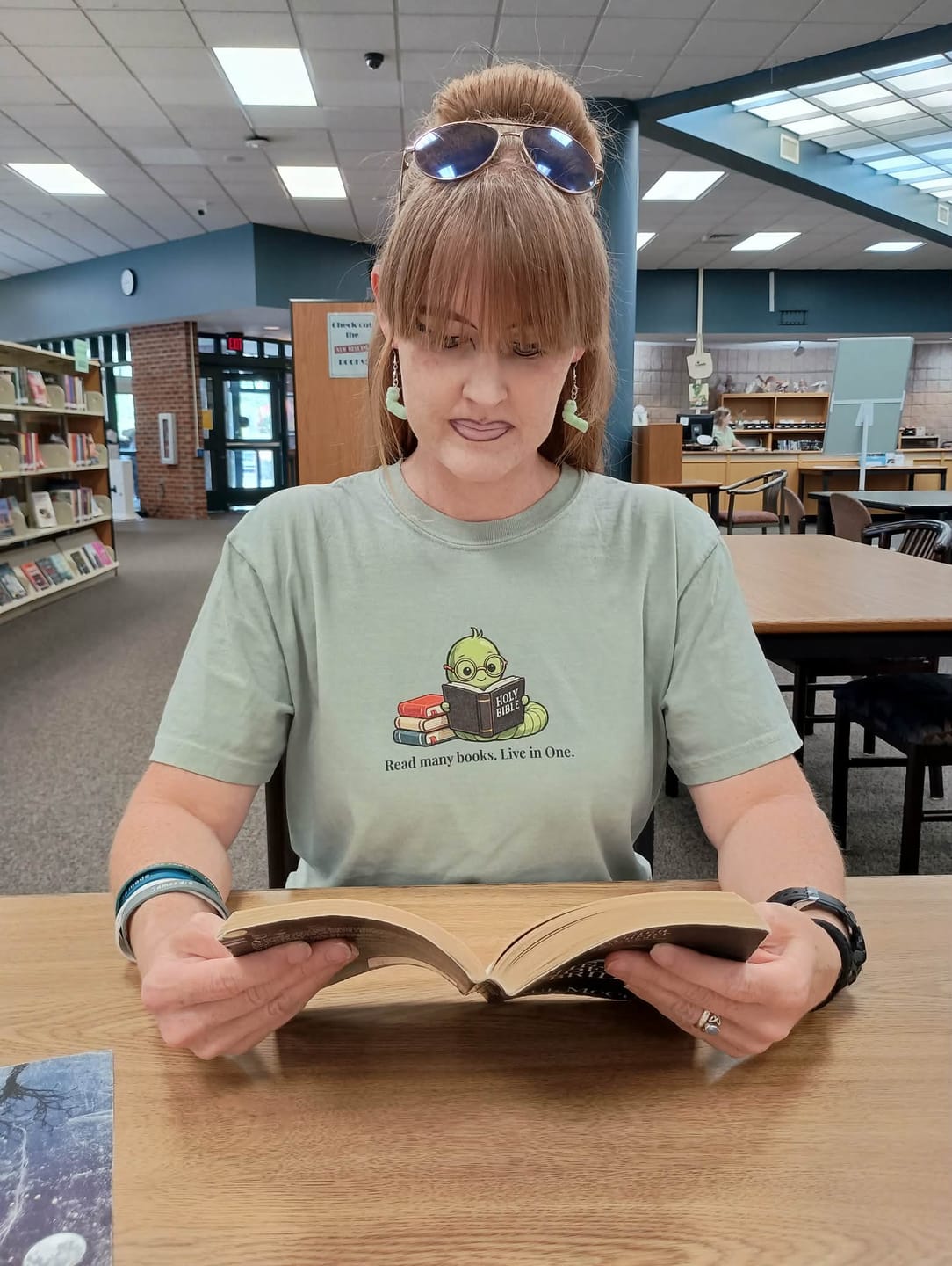 Customer photo review of Bible Bookworm T-shirt