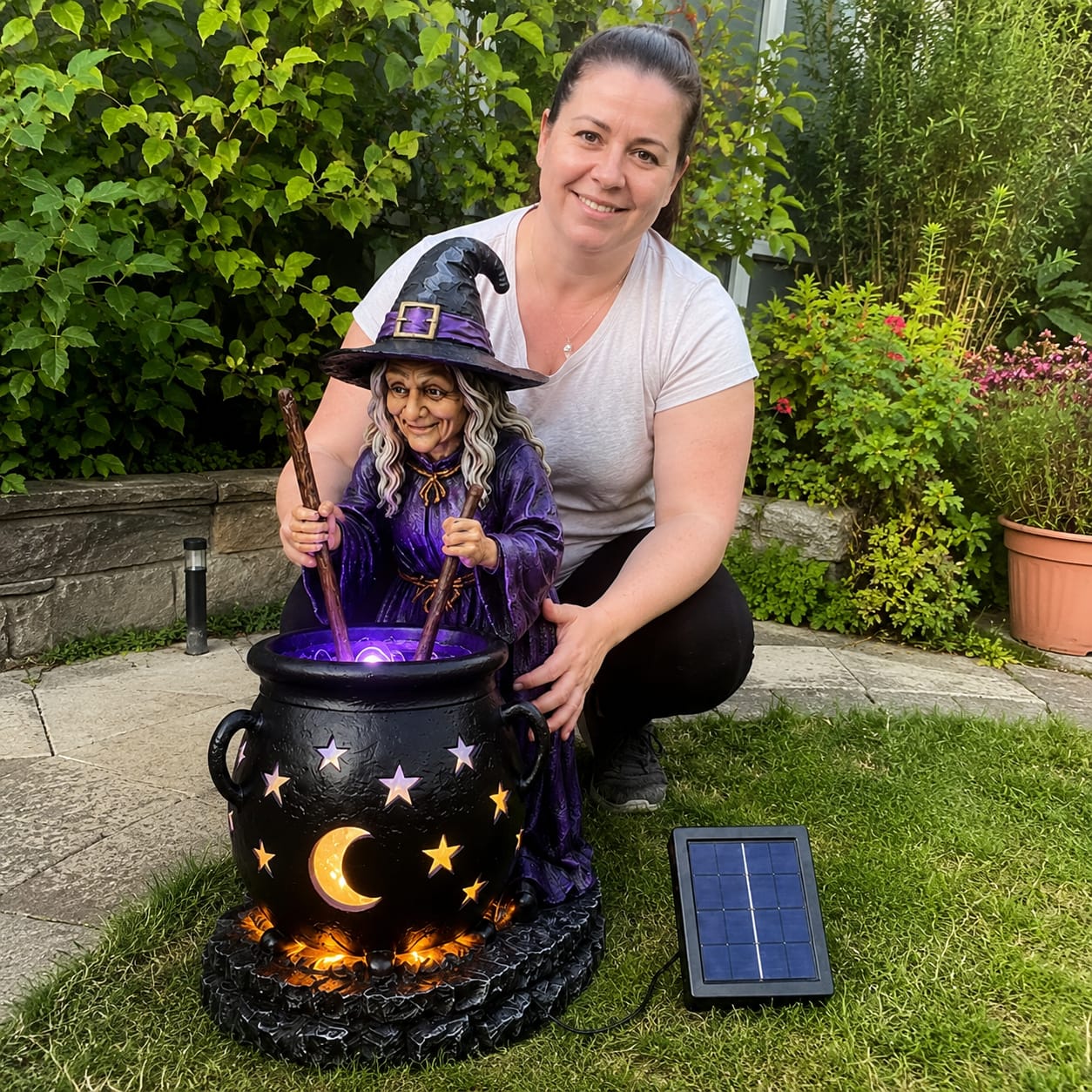 Customer photo review of 🪄Halloween Witch Glowing Cauldron Solar Light
