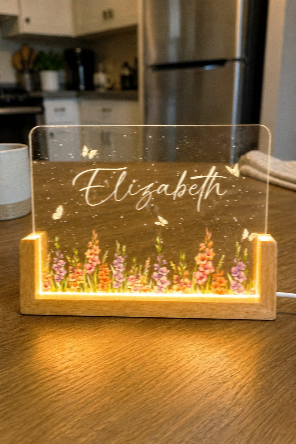 Customer photo review of Birth Month Flower Watercolor Blooming In Love - Personalized Acrylic LED Night Light - Special Gift For Friends, Lovers, Family Members