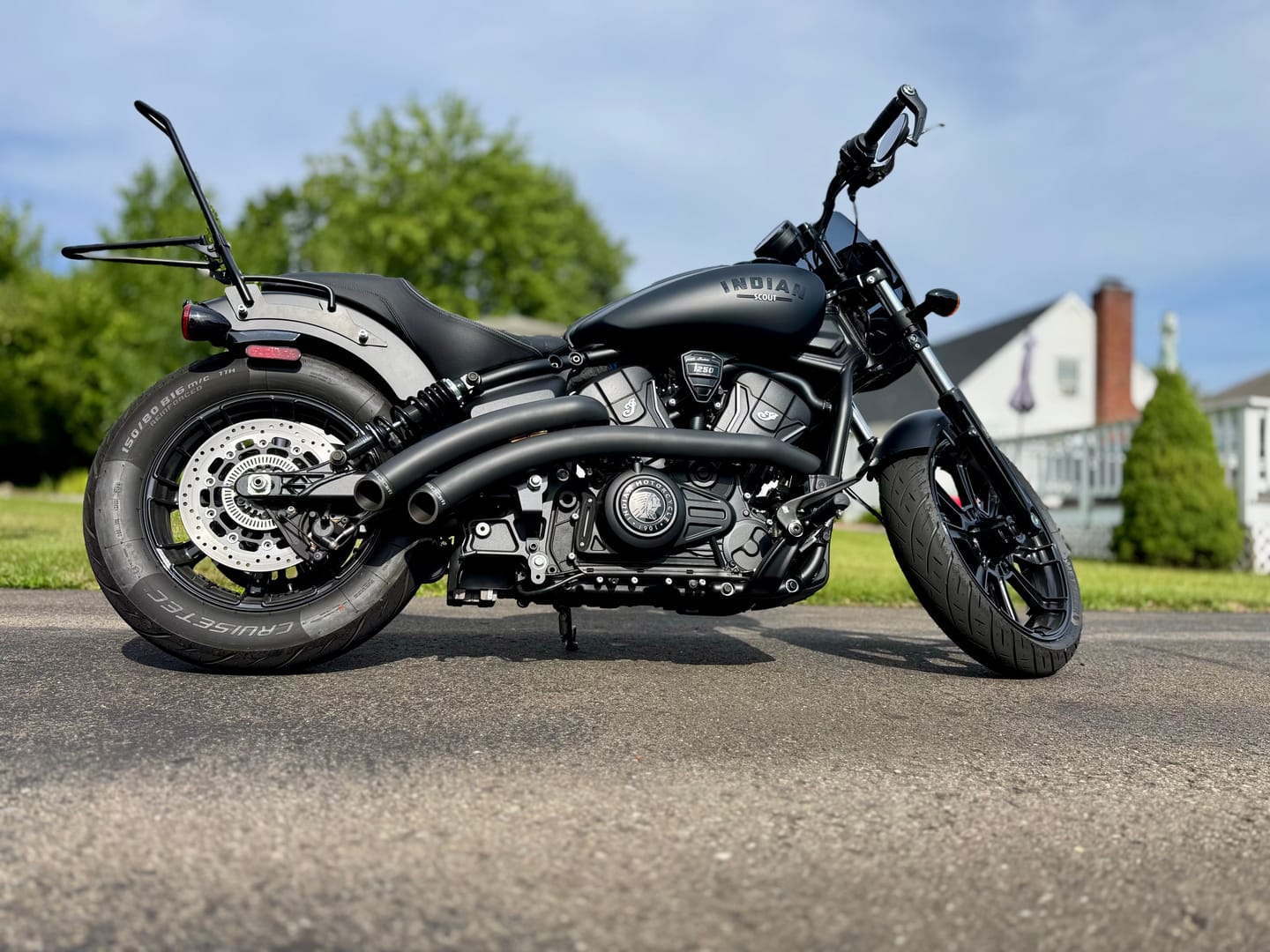 Customer photo review of Iron Born Blade 25" Sissy Bar with Foldable Luggage Rack for 2025+ Indian Sport Scout Matte Black