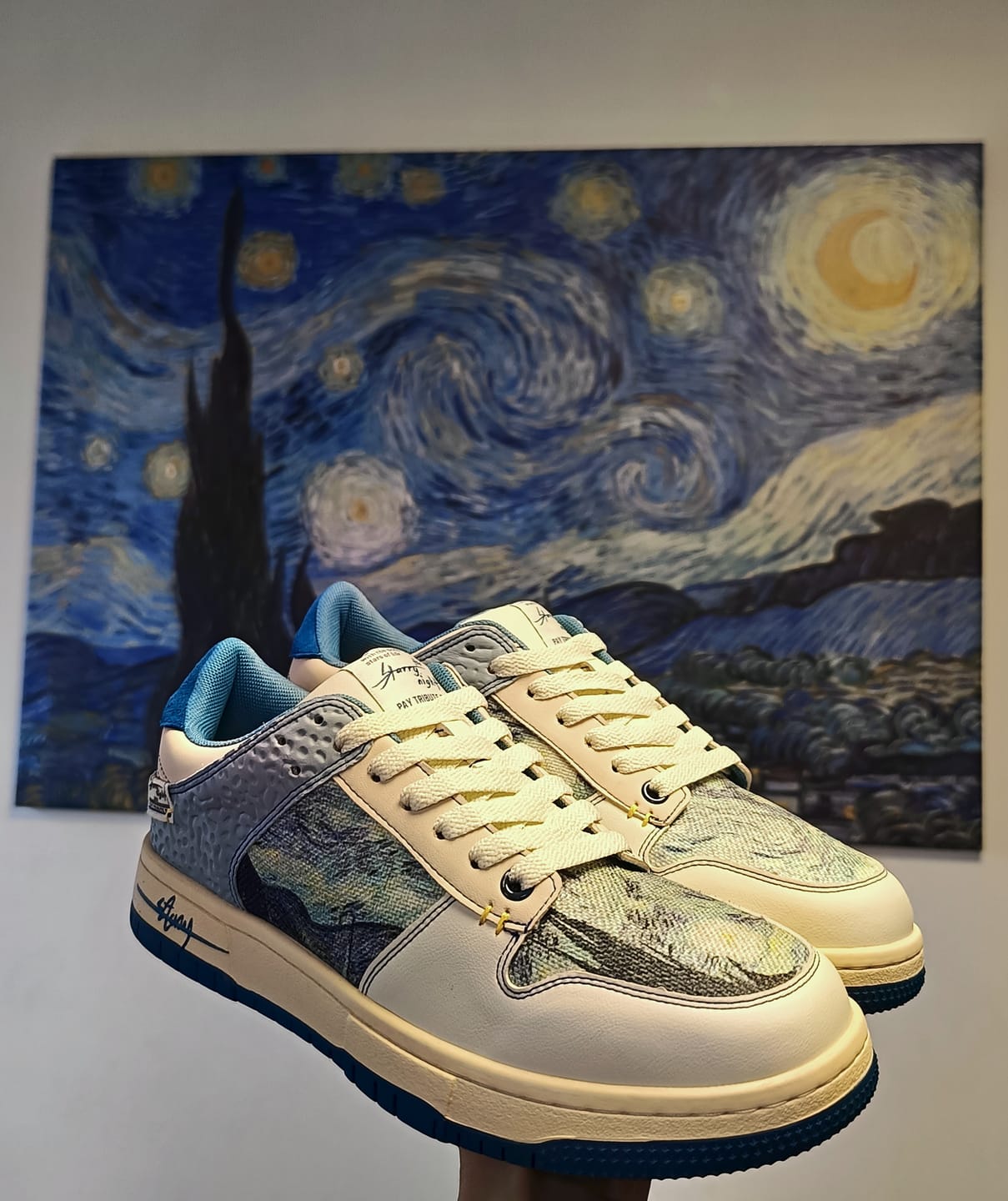 Customer photo review of Van Gogh Starry Night inspired sneakers