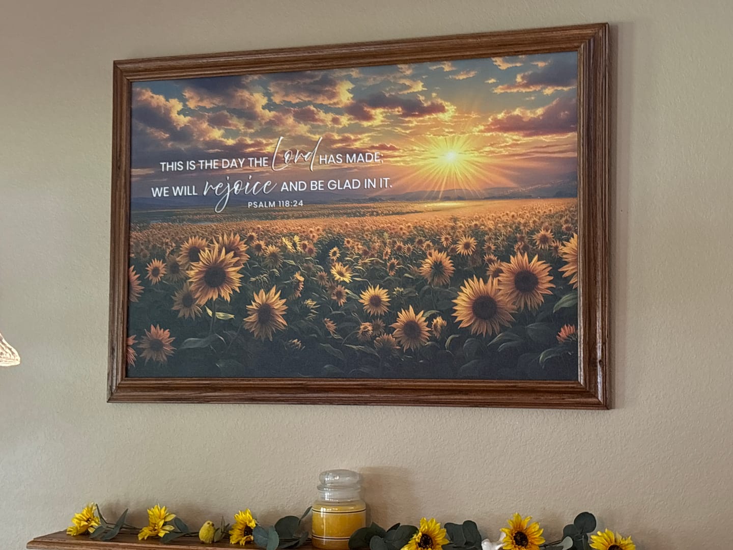 Customer photo review of Psalm 118:24 This is the Day the Lord Has Made, Sunflower, Wall Art Canvas