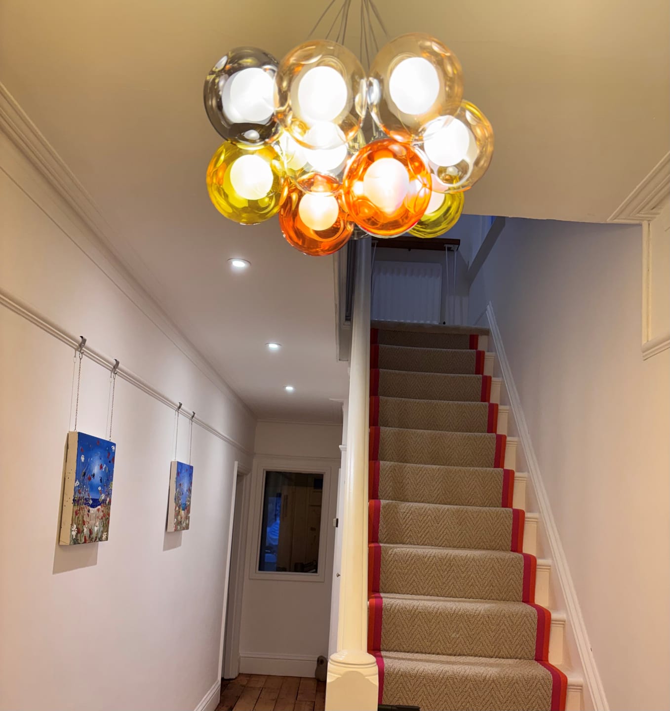 Customer photo review of Cluster Glass Ball Pendant Lights with Multi-Color Globes