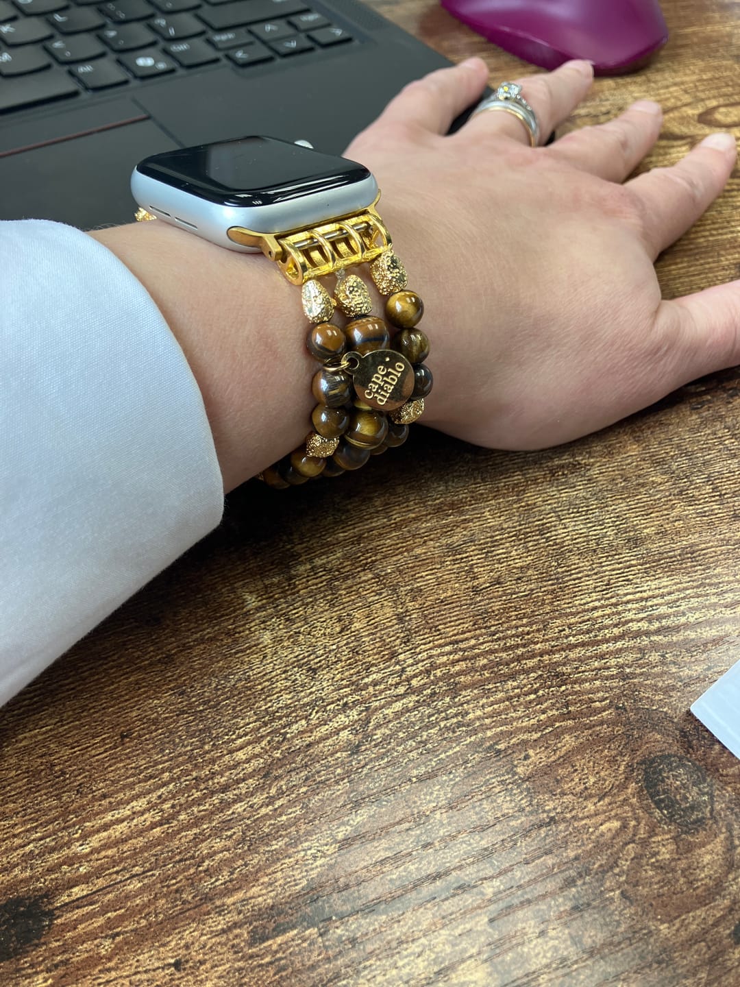Customer photo review of Tiger Eye Gleam Stretch Apple Watch Strap