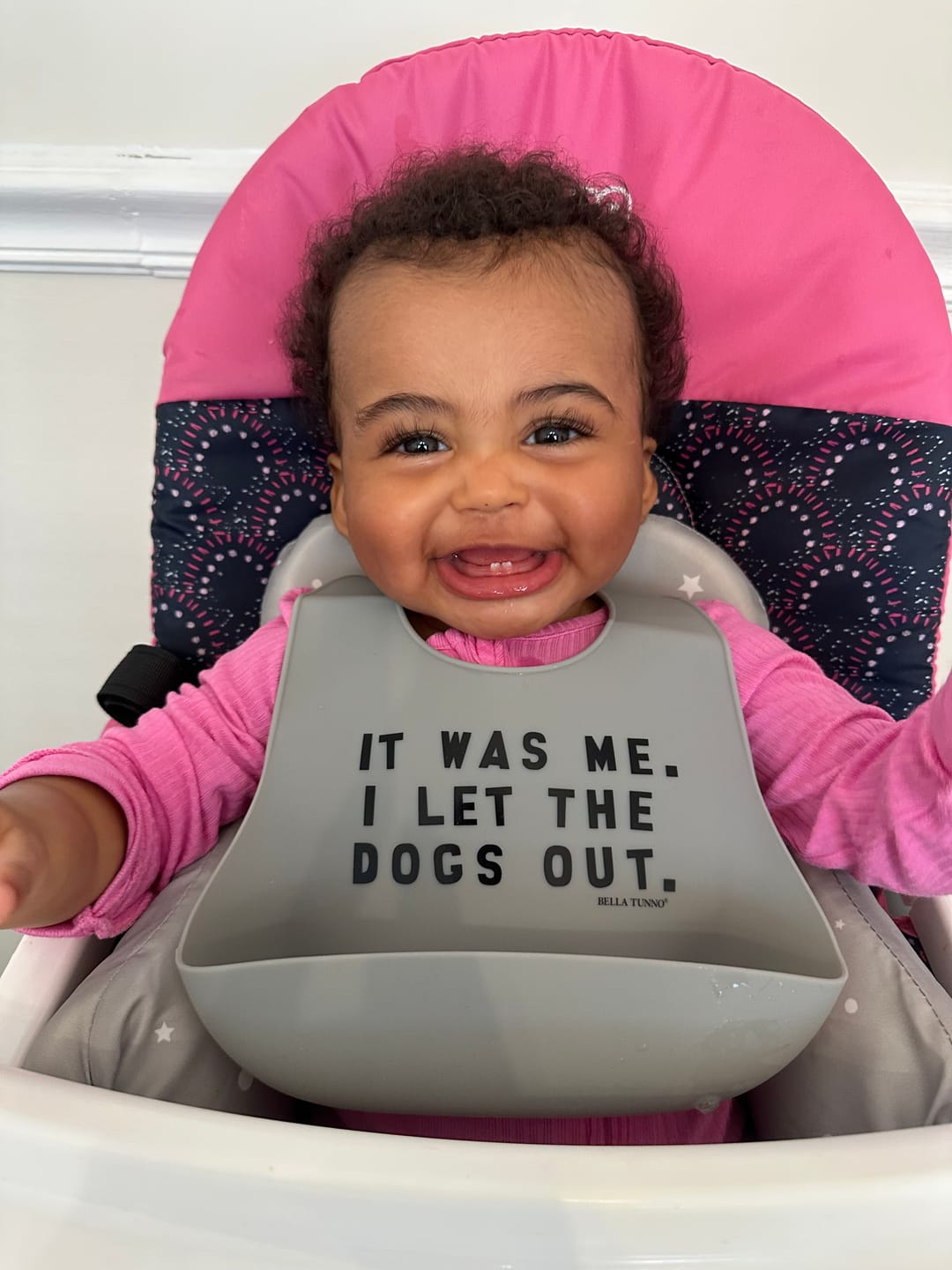 Customer photo review of I Let the Dogs Out Wonder Bib