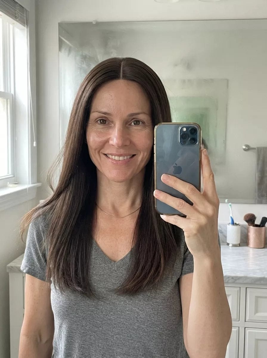 Customer photo review of Remy Hair Human Hair Topper For Women Mono Base Darkest Brown #2
