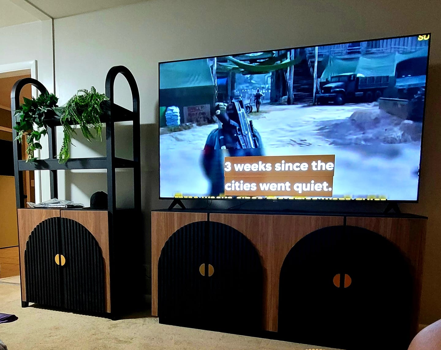 Customer photo review of Arched Modular Entertainment Wall Unit (3-Piece)